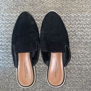 Black suede mules